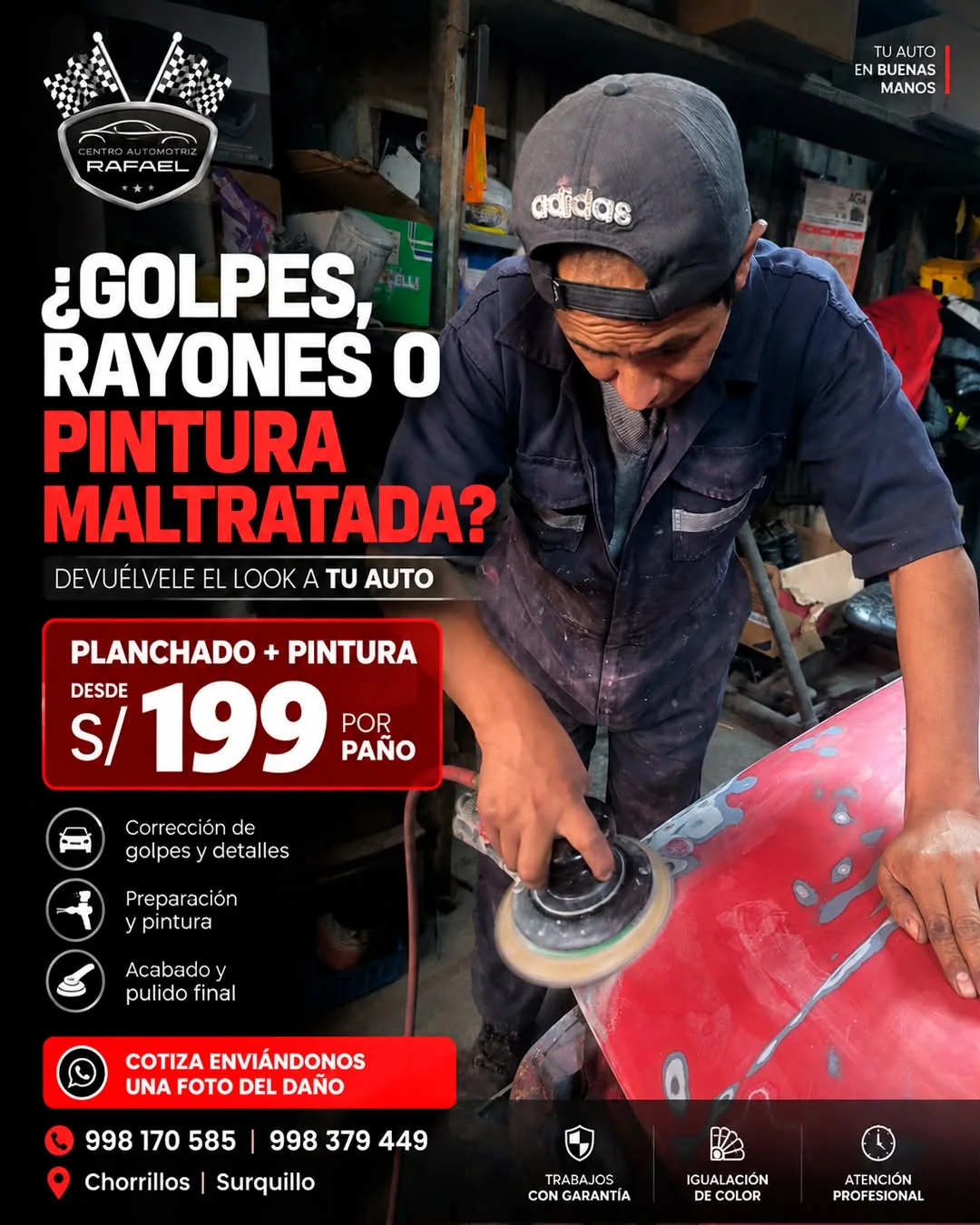 Promoción de planchado y pintura Centro Automotriz Rafael
