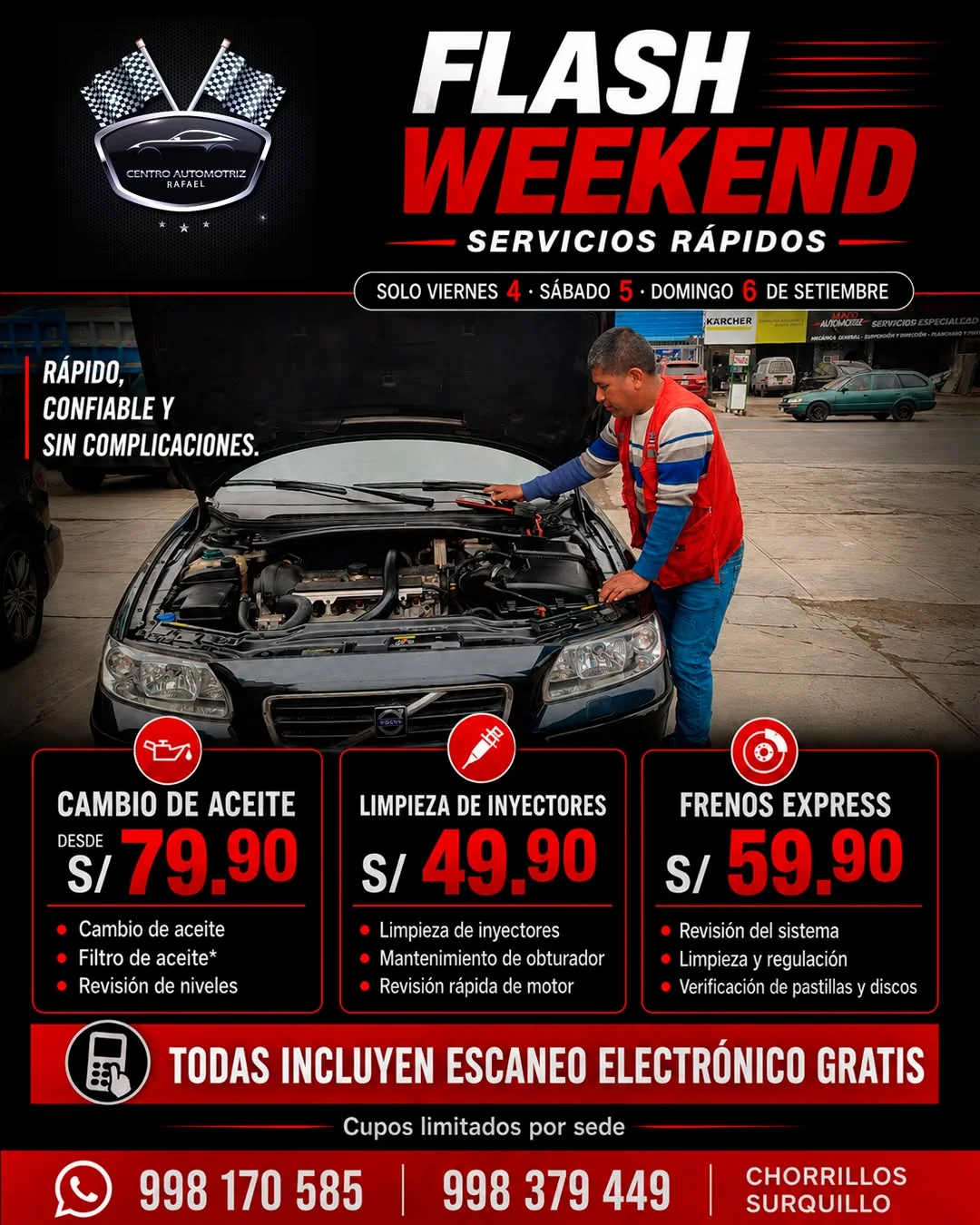 Promociones de cambio de aceite, limpieza de inyectores y frenos Centro Automotriz Rafael